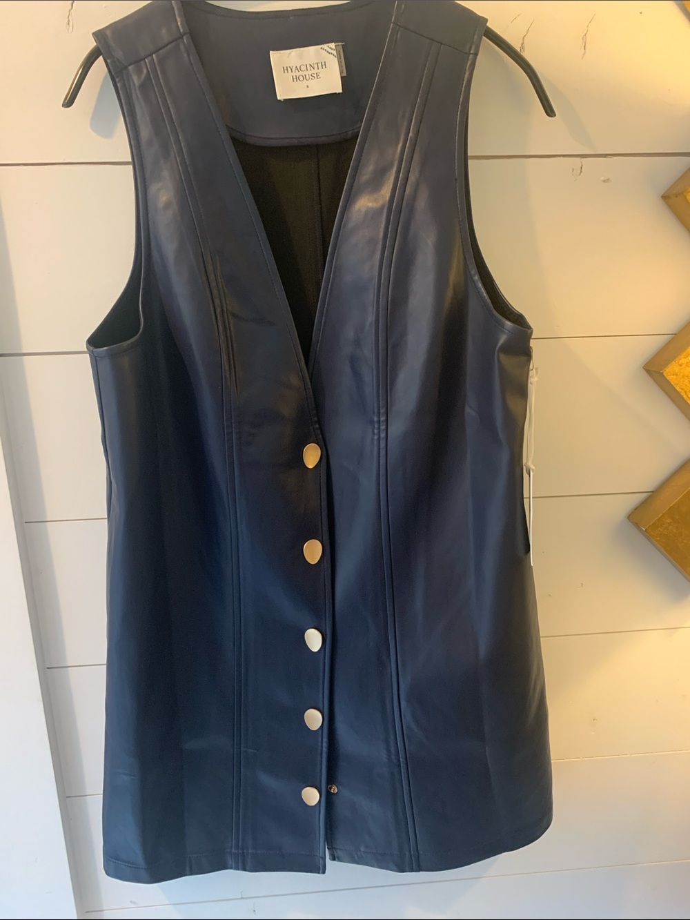 Hyacinth House Sleeveless Faux Leather Vest in Navy